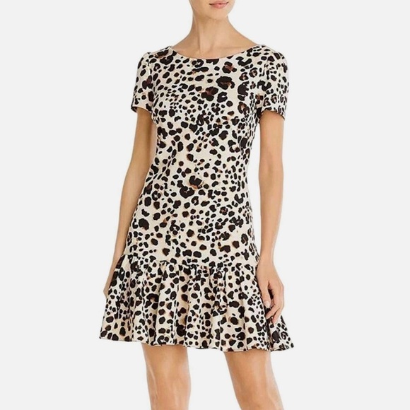 Betsey Johnson Ruffle Hem Short Sleeve Mini Dress in Leopard Print Women’s 6 - Picture 1 of 6